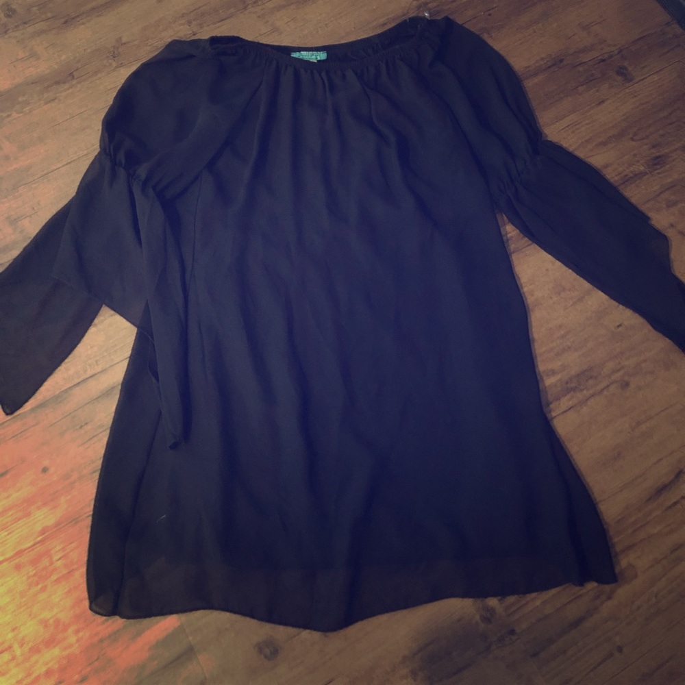 Turquoise Haven Off-The-Shoulder Black Dress